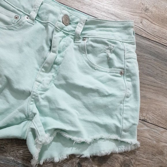 American Eagle Women Girls Jean Short Shorts Size 2 Daisy Dukes Seafoam Destress - Picture 5 of 12